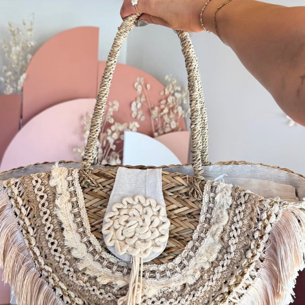 Panier paille & franges